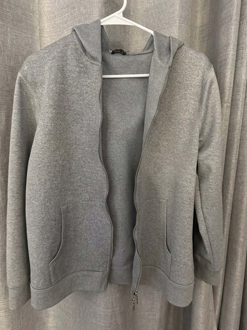 woman’s Light Gray Zip-Up Hoodie Sweater